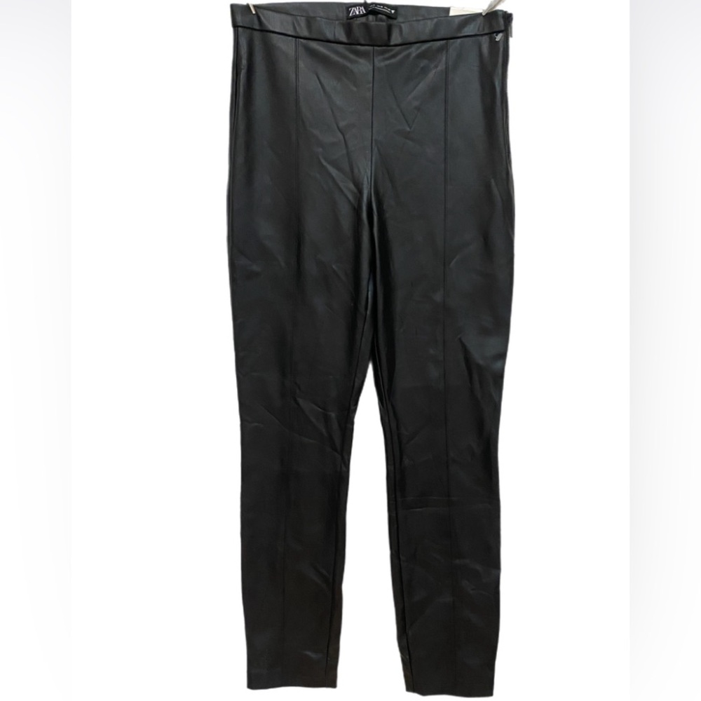 Zara Leggings Faux Leather Women High Rise Slit Side Zip Size Medium NEW W Tag